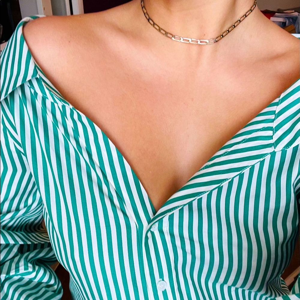 Zara Green & White Striped Button Down